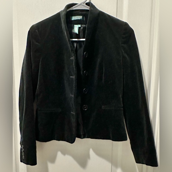 Lauren Ralph Lauren “Fall Classic” Black Velvet blazer button Front Shawl Collar - Picture 2 of 9